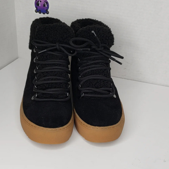 Susina Womens Black Suede Faux Fur Lace Up Ankle Booties Sz 8M - Picture 2 of 9